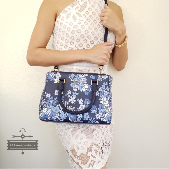 NWT Michael KORS Kellen Floral Navy Satchel Bag - Picture 2 of 8